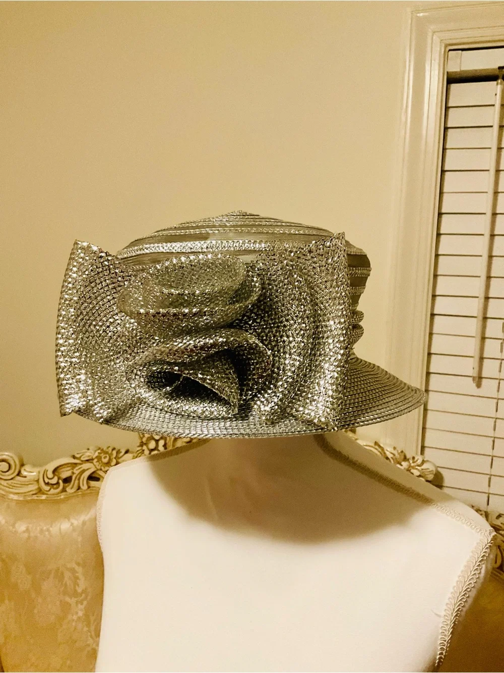 Classic Silver Women's Dress Hat with Decorative Rosette